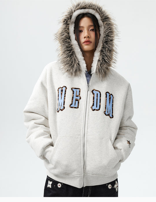 MEDM Faux Fur Lined Hooded Fur Zip Up Jacket | Face 3 Face