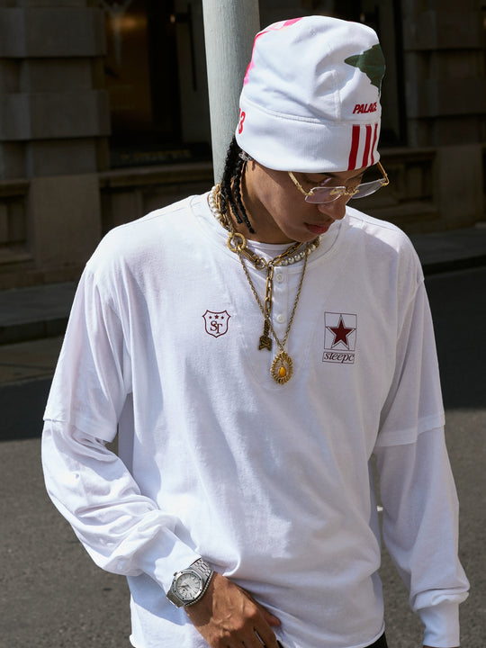 STEEPC Pearl Star Layered Henley Neck Long Sleeve Tee | Face 3 Face