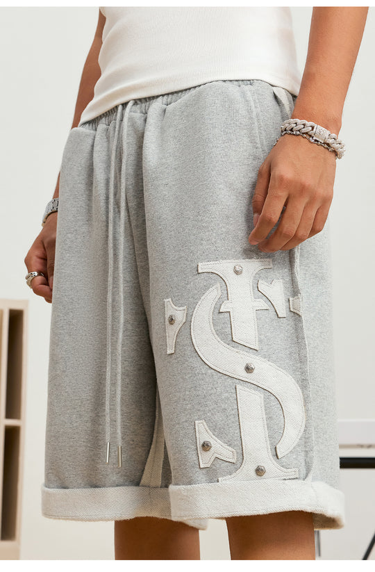 Small Town Kid Patch Studded Sweat Shorts | Face 3 Face