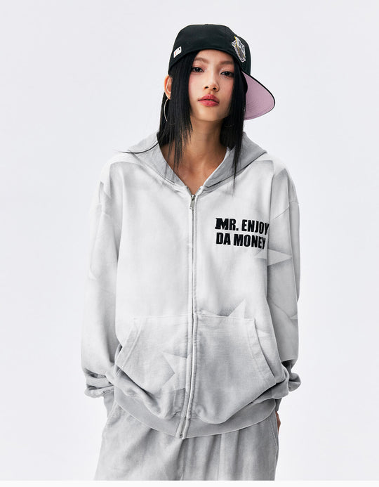 MEDM Washed Star All Over Print Zip Up Hoodie | Face 3 Face