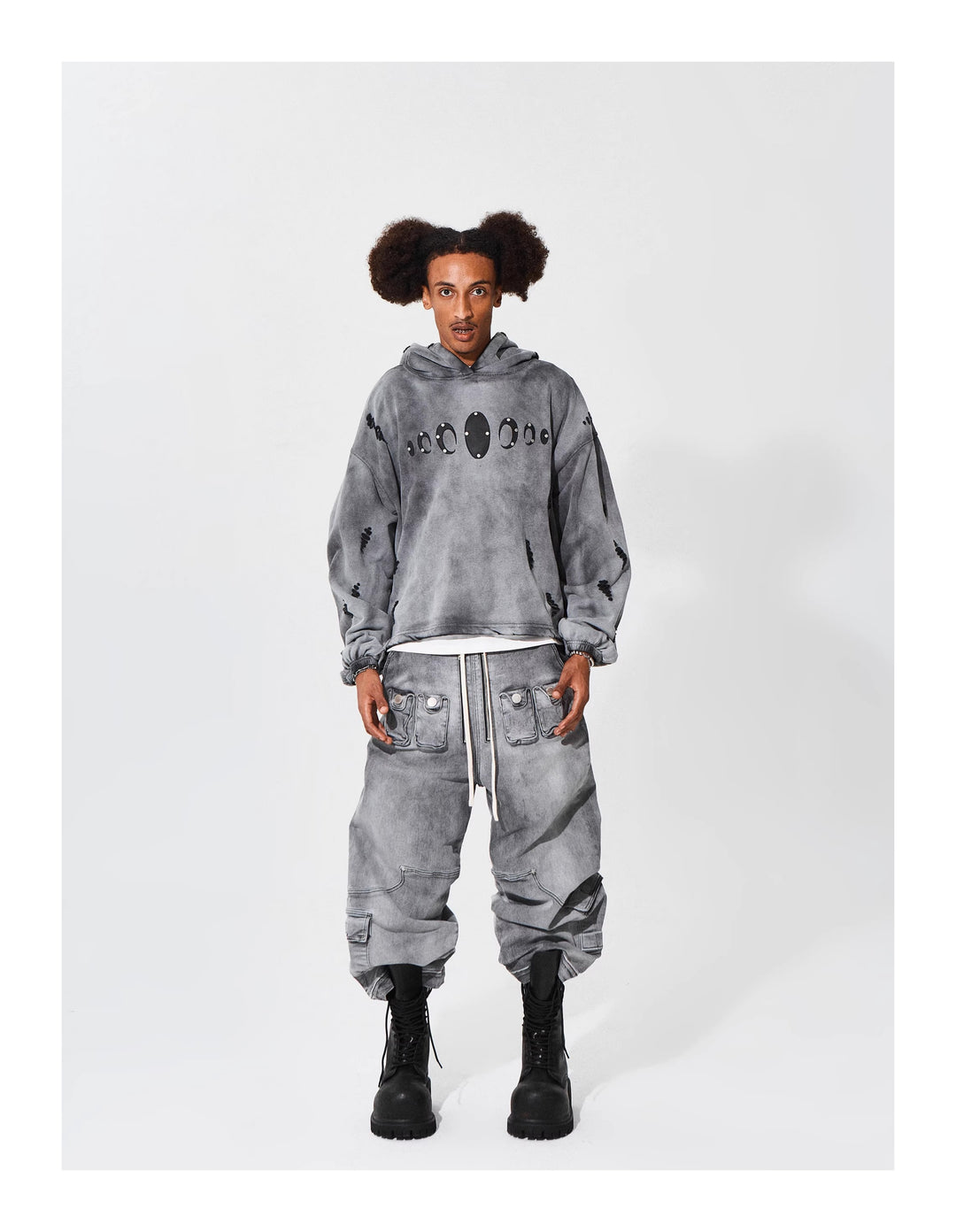 KARMANISTIC Distressed Washed Rivets Hoodie | Face 3 Face