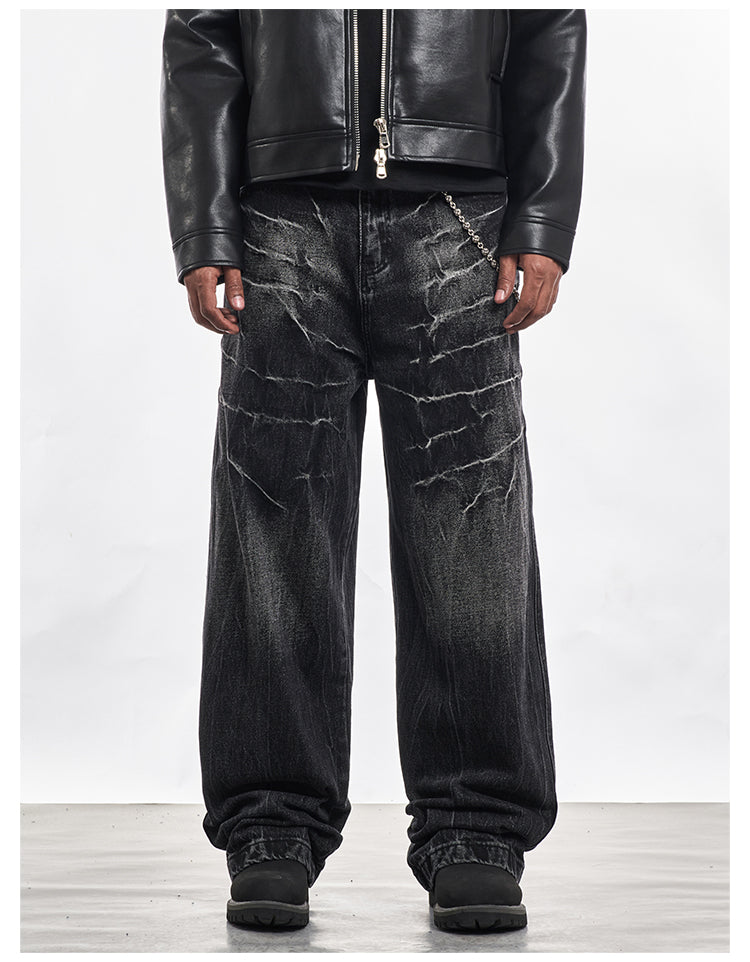 F3F Select Cat Whisker Washed Distressed Baggy Jeans | Face 3 Face