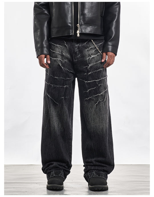 F3F Select Cat Whisker Washed Distressed Baggy Jeans | Face 3 Face