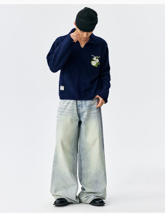 MEDM Coral Fleece Knit Long Sleeve Polo | Face 3 Face