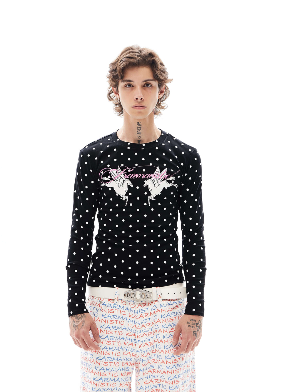 KARMANISTIC All Over Dot Chest Pegasus Print Long Sleeve Tee | Face 3 Face