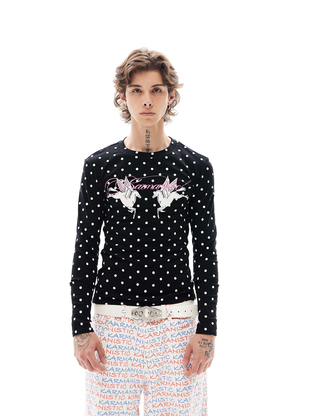 KARMANISTIC All Over Dot Chest Pegasus Print Long Sleeve Tee | Face 3 Face
