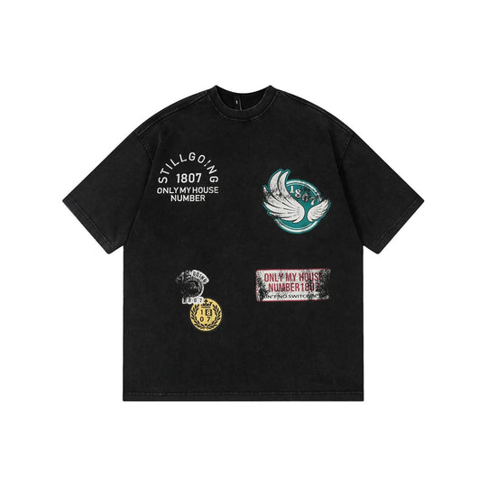 1807 Vintage Multi Print Washed Short Sleeve Tee | Face 3 Face