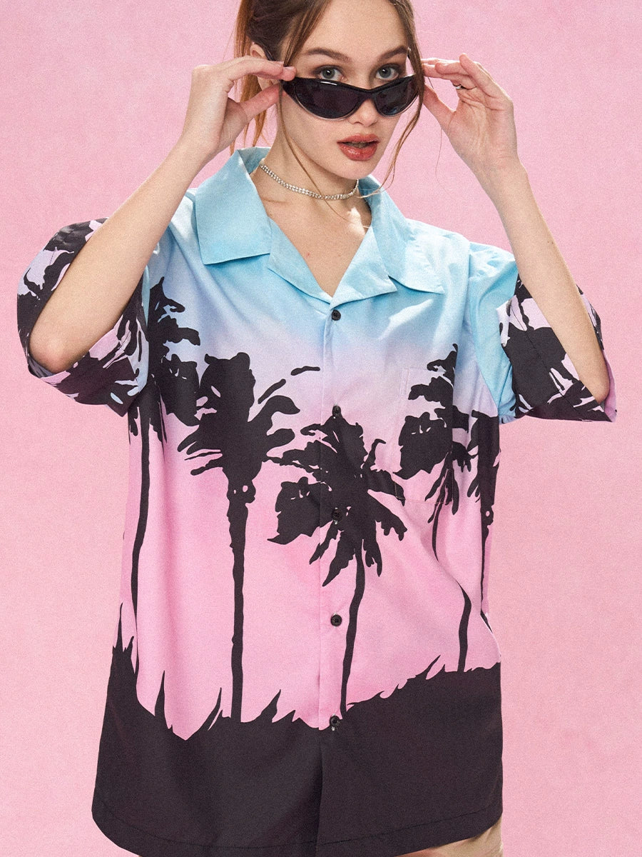 EMPTY REFERENCE Evening Coconut Silhouette Short Sleeve Shirt