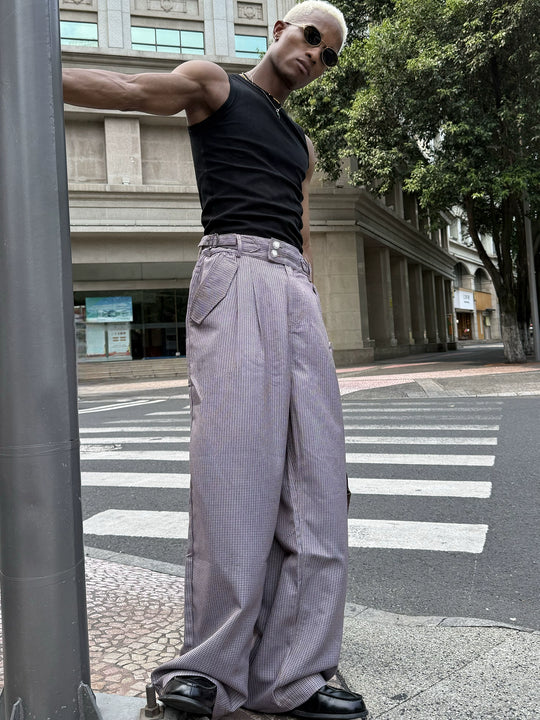 STEEPC Houndstooth Tucked Baggy Suit Pants | Face 3 Face