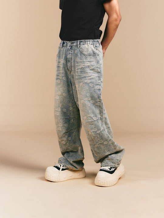 1807 Allover Paisley Washed Denim Jeans | Face 3 Face