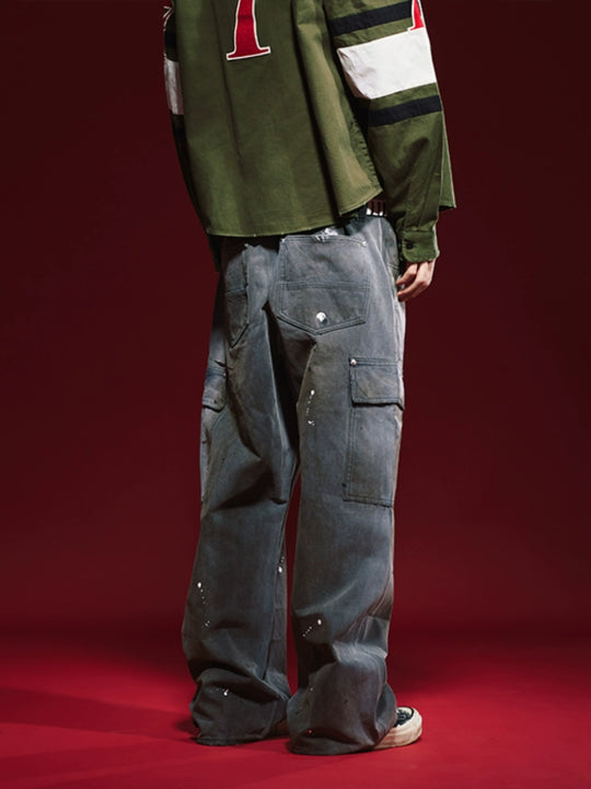 Remedy Washed Ink Splash Baggy Work Cargo Pants | Face 3 Face