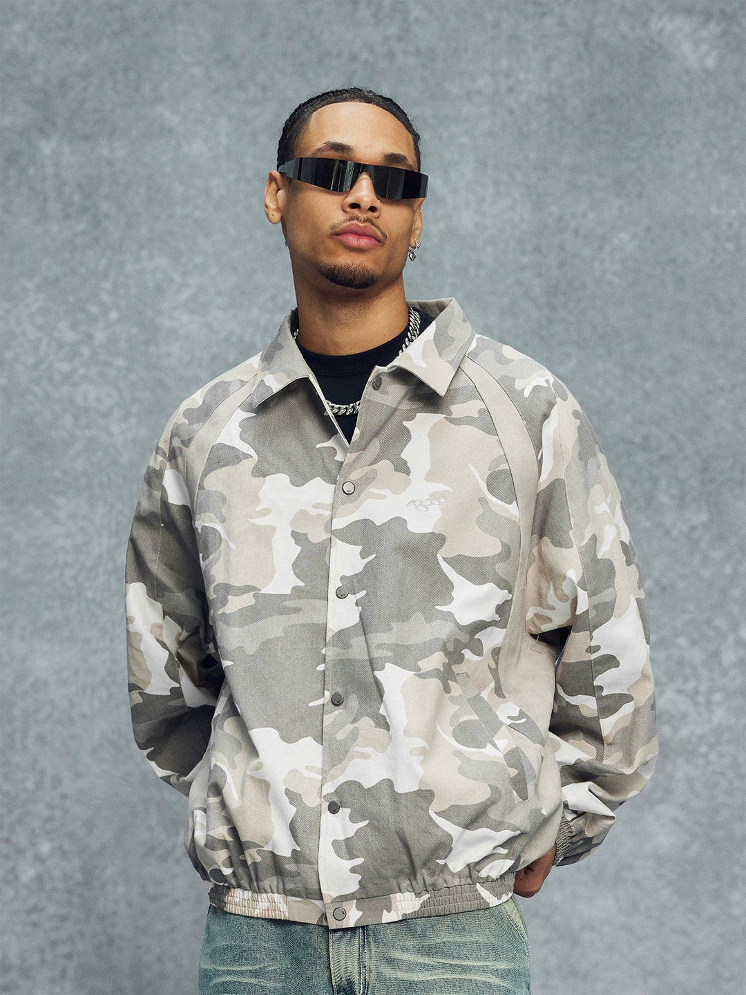 1807 Textured Leather Patchwork Camo Coach Jacket | Face 3 Face