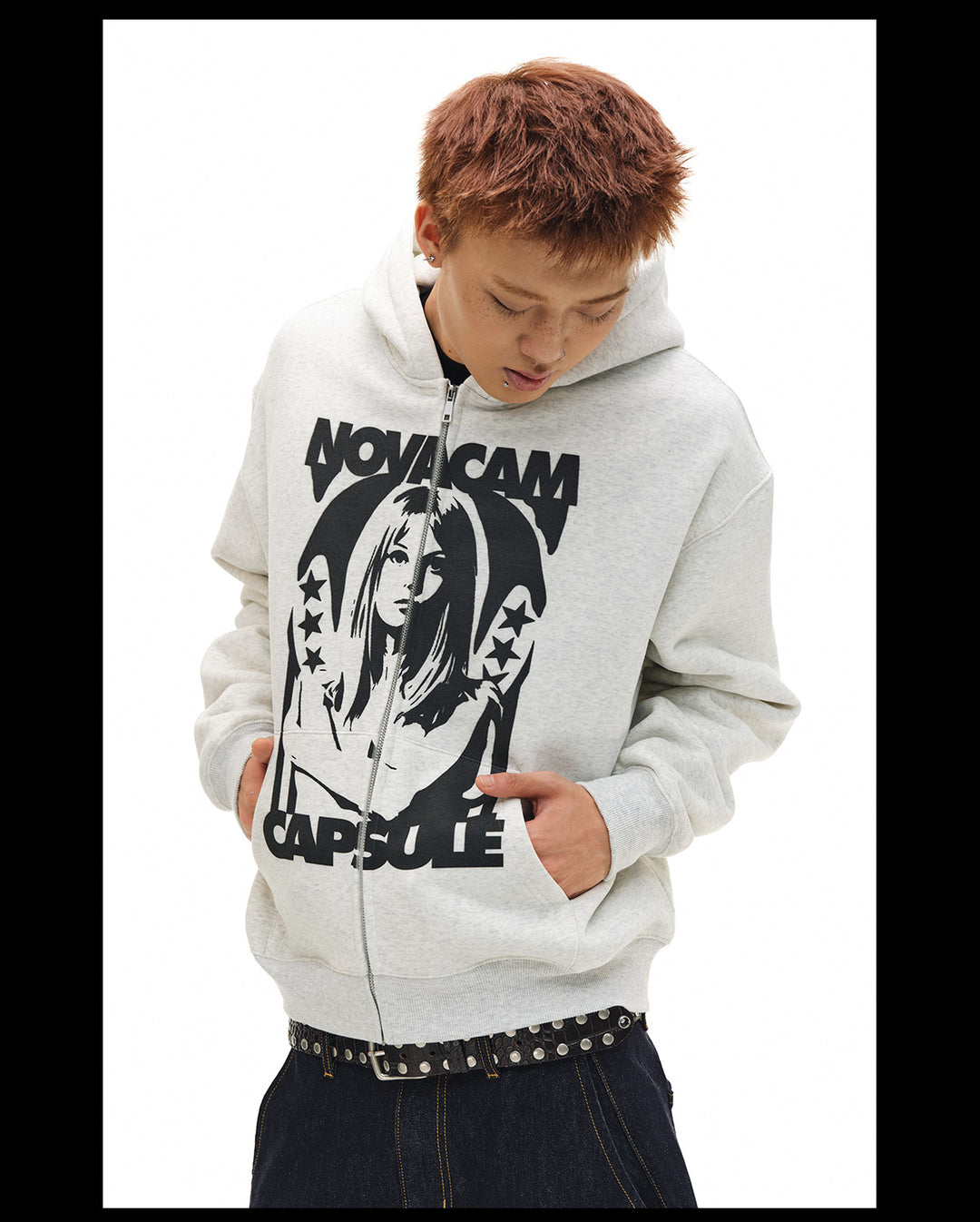 NOVACAM Vintage Print Zip Up Hoodie | Face 3 Face