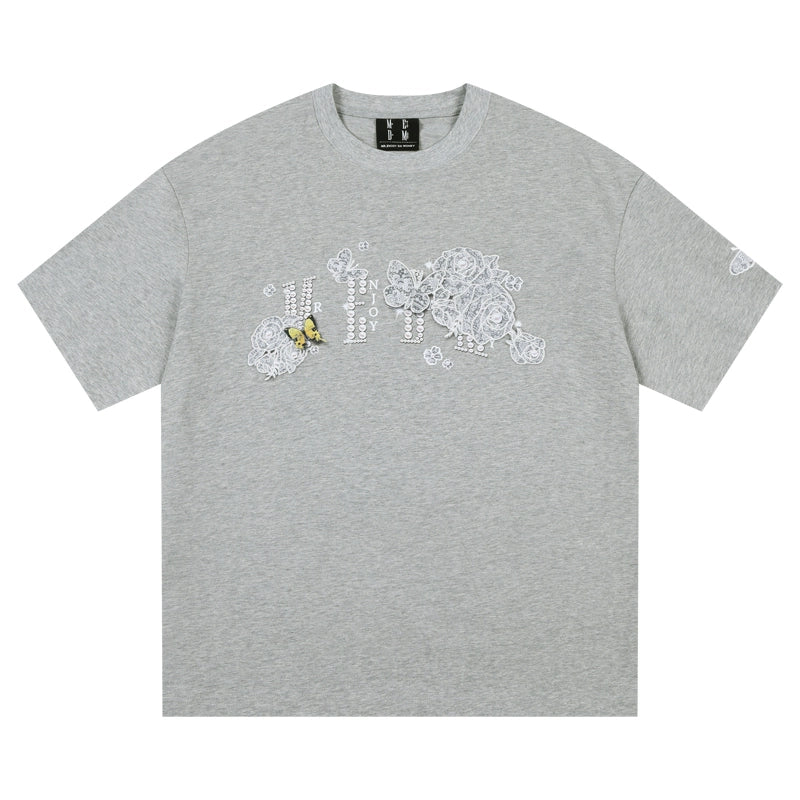 MEDM Lace Floral Rose Pearl Print Tee | Face 3 Face
