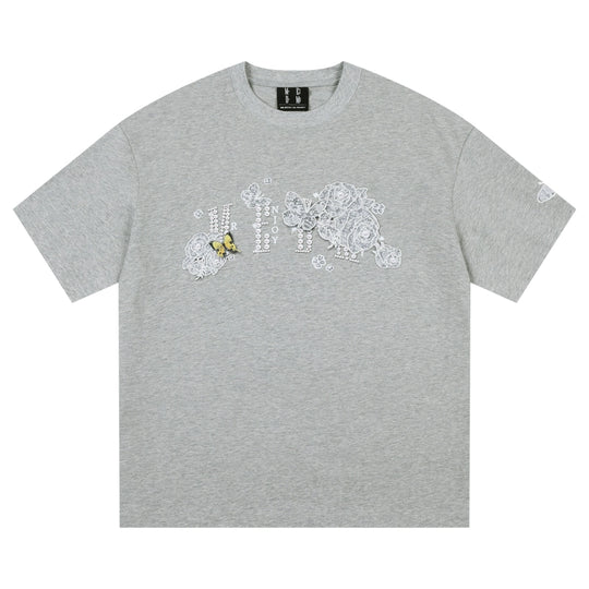 MEDM Lace Floral Rose Pearl Print Tee | Face 3 Face