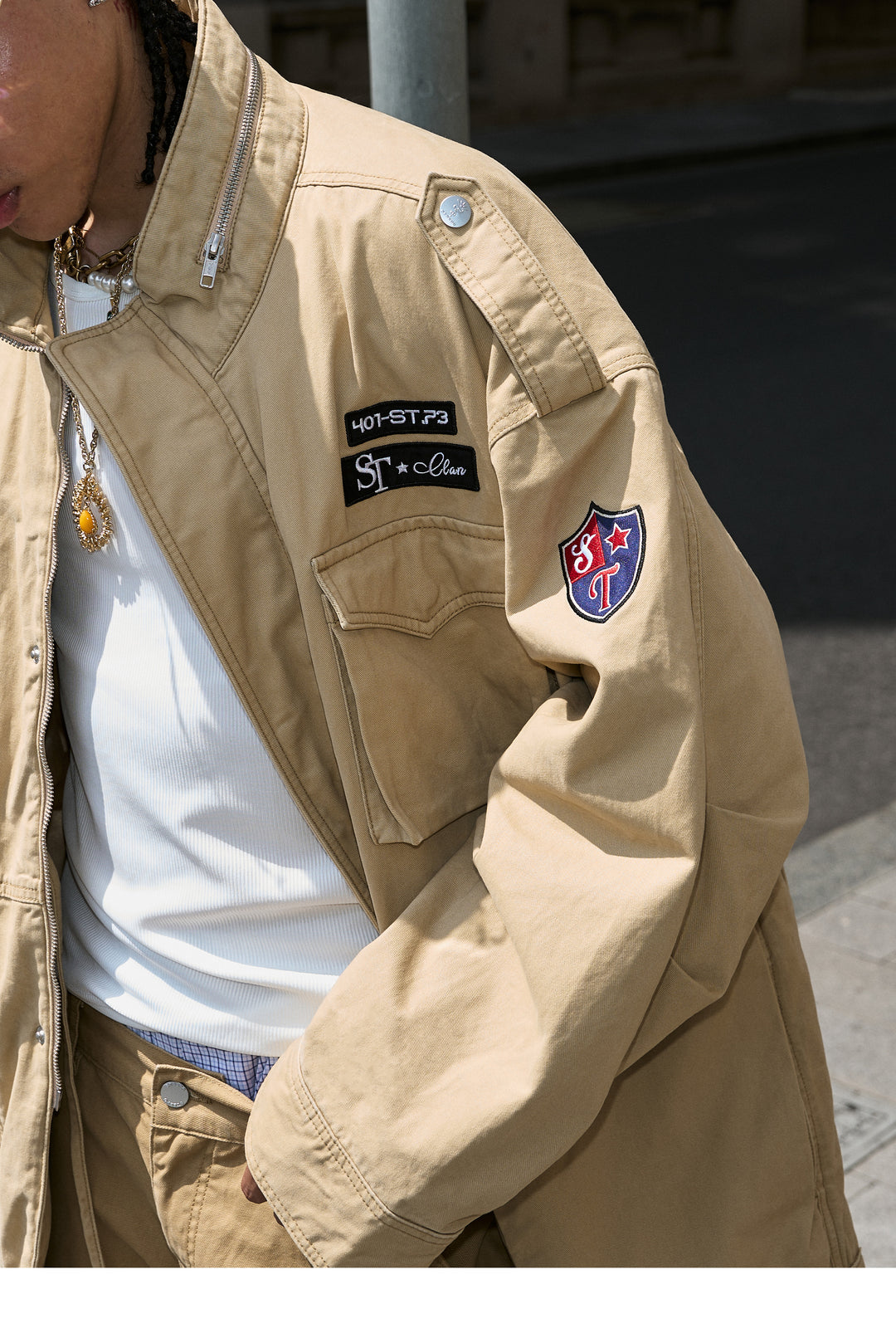 STEEPC Khaki Patch Embroidery M-65 Field Jacket | Face 3 Face