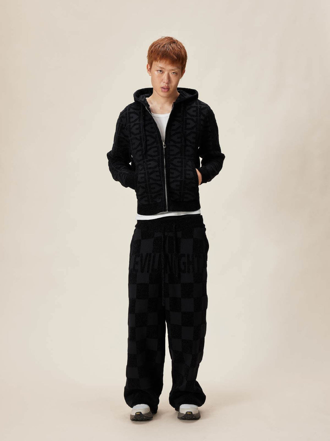 EVILKNIGHT(EK) Jacquard Logo Knit Zip Up Hoodie