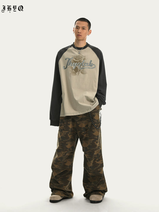 JHYQ Washed Flower Printing Long Sleeved Tee