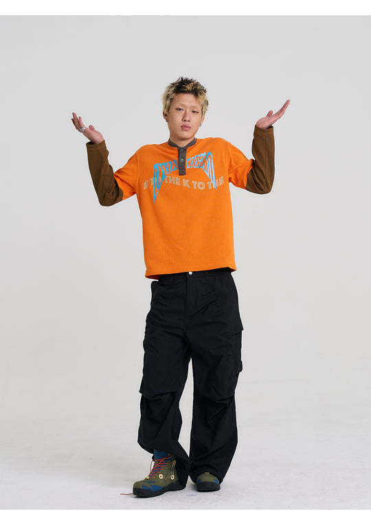 EVILKNIGHT(EK) Color Block Waffle Henley Long Sleeve Tee | Face 3 Face