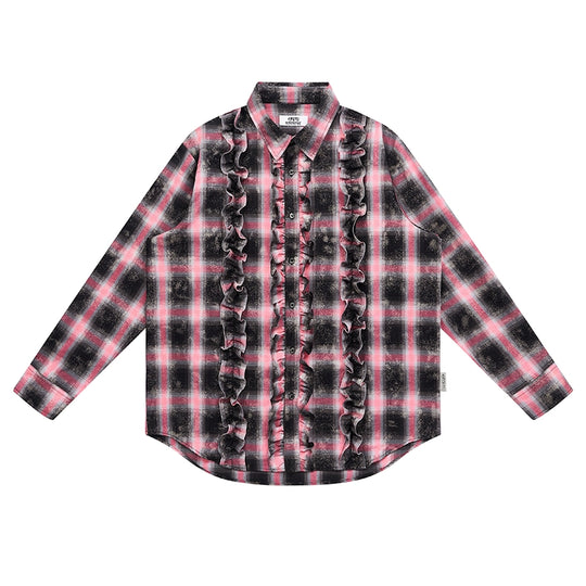 EMPTY REFERENCE Lace Plaid Pink Long Sleeve Shirt | Face 3 Face