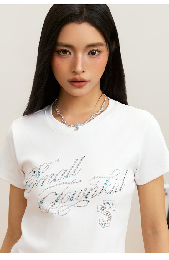 Small Town Kid Rhinestone Jewelry Lettering Slim Fit Tee | Face 3 Face