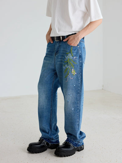 Harsh and Cruel Floral Embroidery Washed Jeans | Face 3 Face