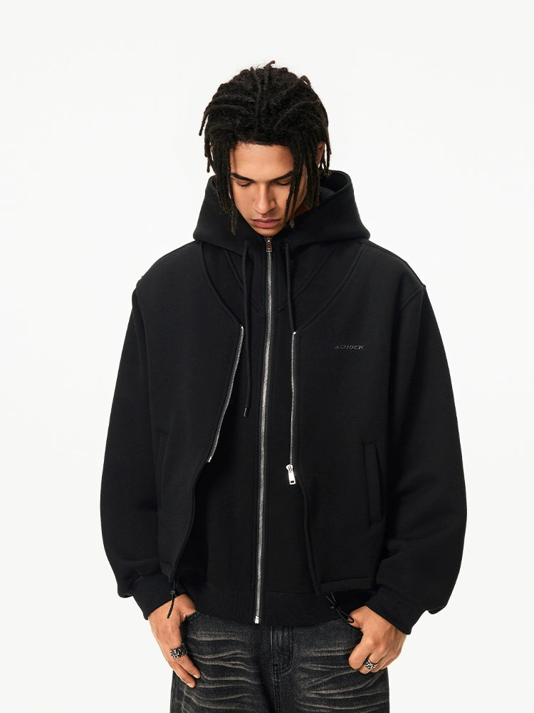 Achock Layered Double Zip Hooded Sweatshirt Jacket | Face 3 Face