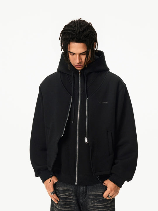 Achock Layered Double Zip Hooded Sweatshirt Jacket | Face 3 Face