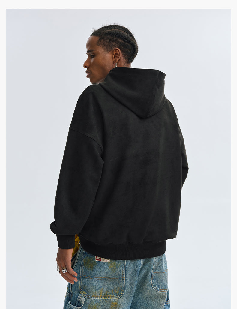 MEDM Basic Letter Logo Suede Hoodie | Face 3 Face