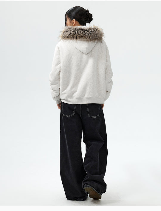 MEDM Faux Fur Lined Hooded Fur Zip Up Jacket | Face 3 Face