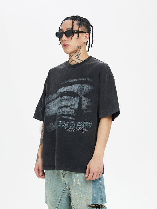 F2CE Washing Old Vintage Face Printed Tee