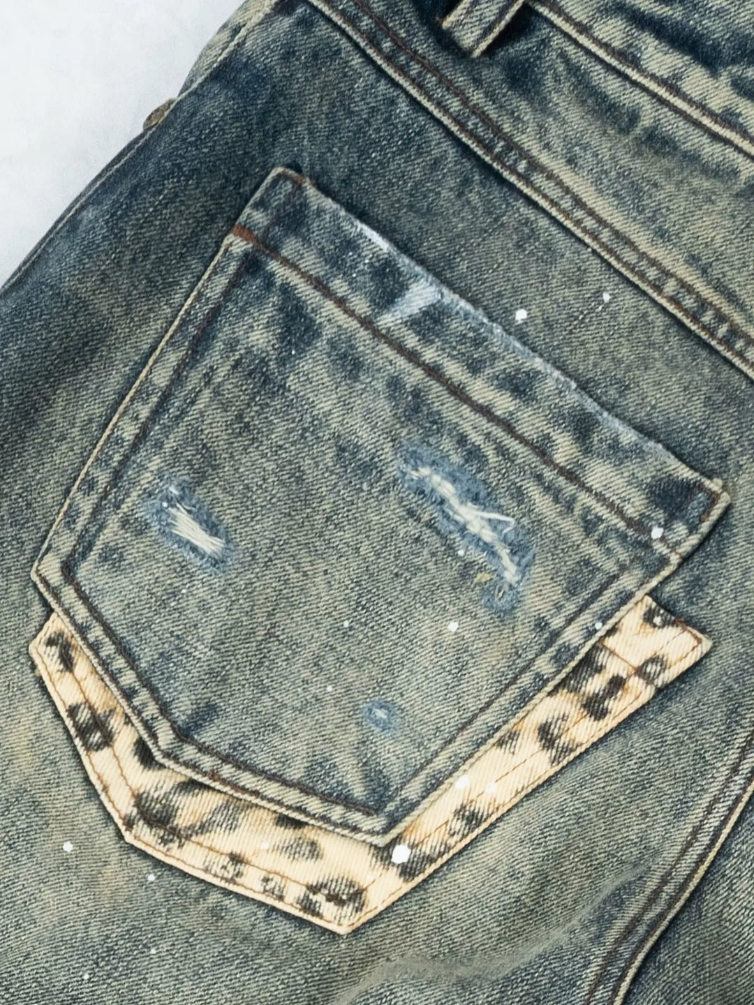 ANTIDOTE Distressed Leopard Patchwork Washed Jeans | Face 3 Face