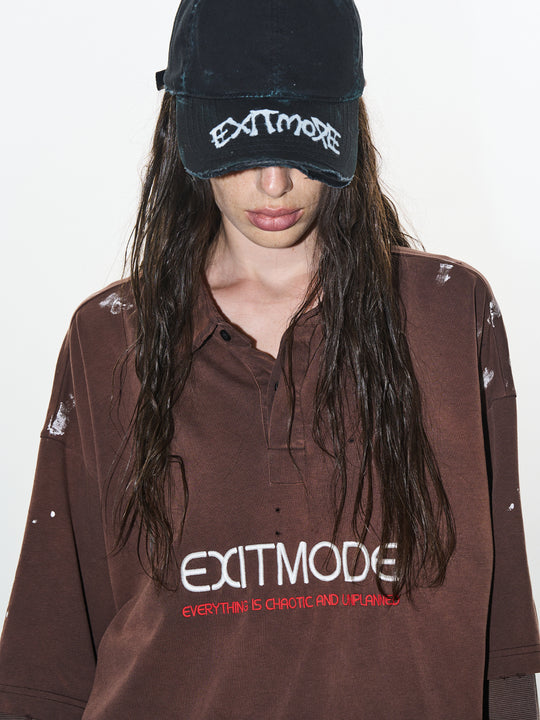 BLIND NO PLAN Ink Splash Double-Layer Washed Long-Sleeve Polo | Face 3 Face