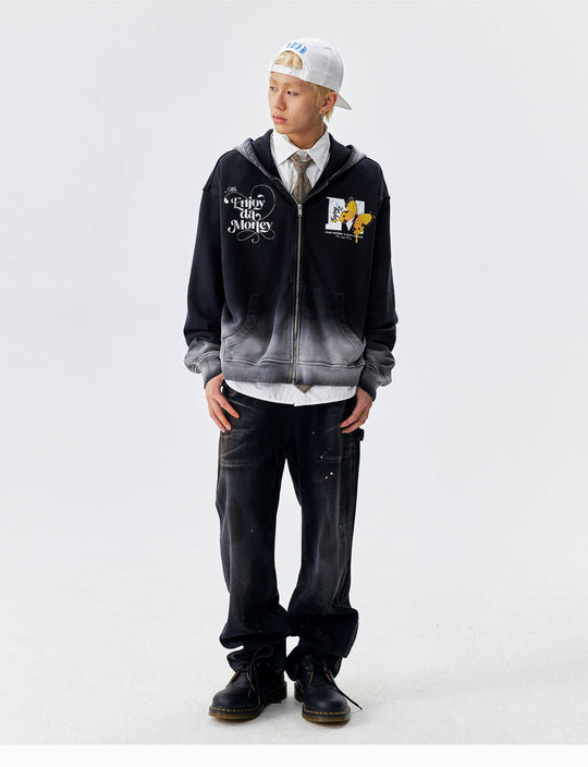 MEDM Washed Angel Butterfly Print Zip Up Hoodie | Face 3 Face