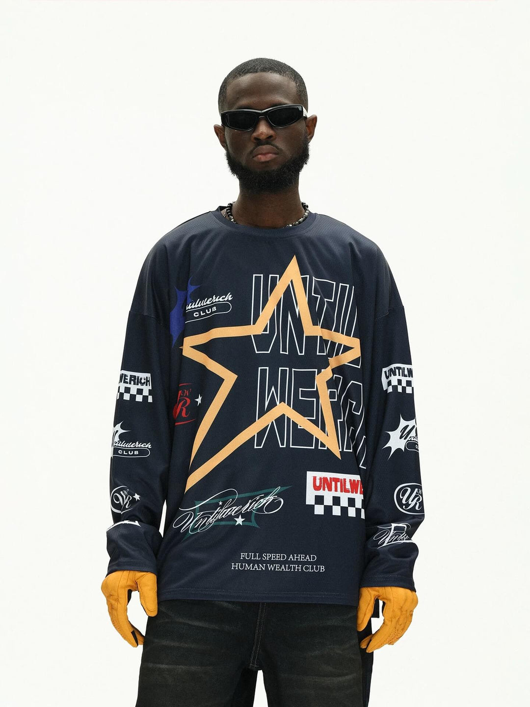 UNTILWERICH Star Print Long Sleeve Mesh Hockey Jersey | Face 3 Face