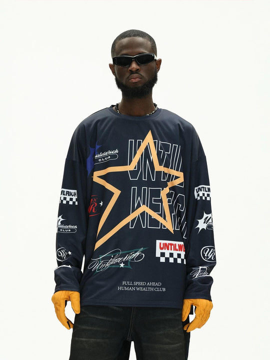 UNTILWERICH Star Print Long Sleeve Mesh Hockey Jersey | Face 3 Face