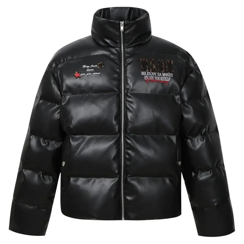 MEDM Leopard Patch PU Leather Puffer Jacket | Face 3 Face