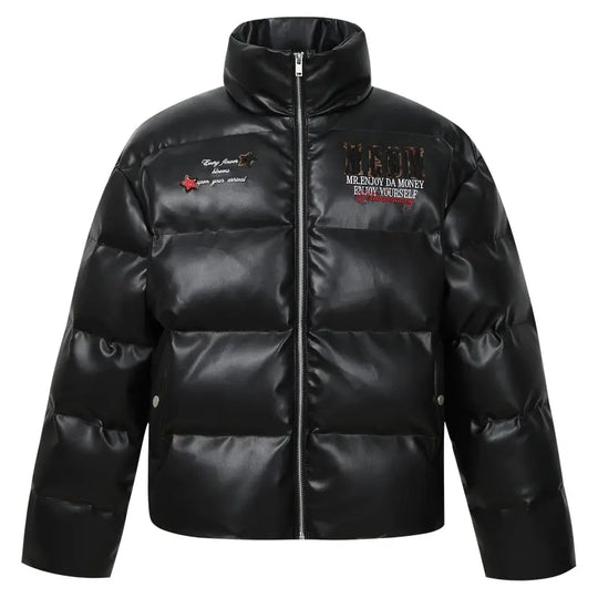 MEDM Leopard Patch PU Leather Puffer Jacket | Face 3 Face