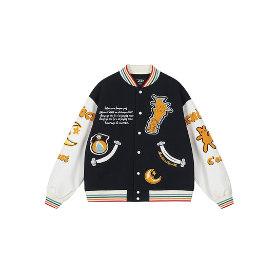 Racer varsity jacket | Achock Crescent Bear Embroidered Varsity Jacket | Face 3 Face