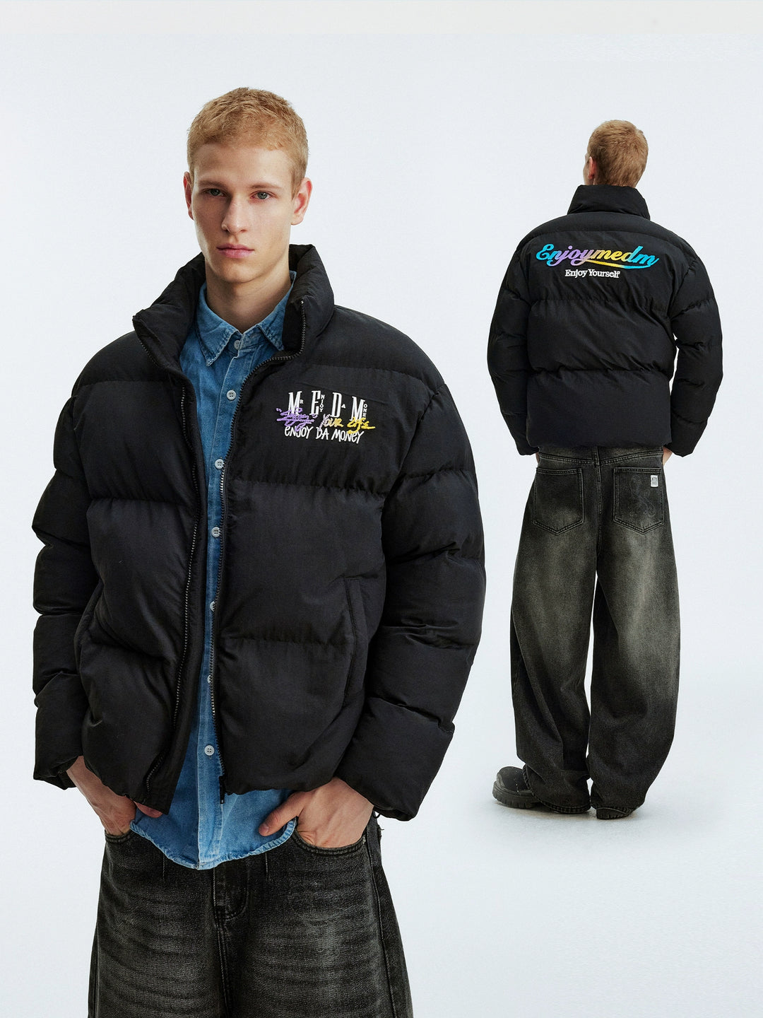 MEDM Gradient Embroidered Puffer Jacket | Face 3 Face