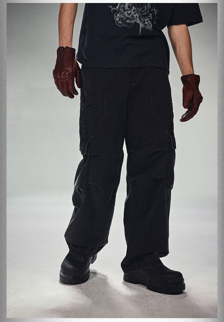 DICETINY Double Pleated Washed Baggy Cargo Pants | Face 3 Face