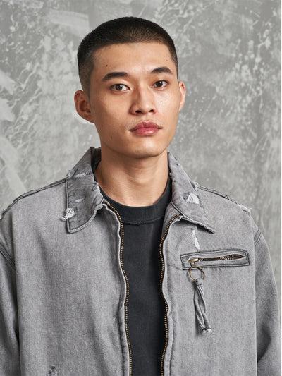 F3F Select Washed Damaged Denim Detroit Jacket | Face 3 Face