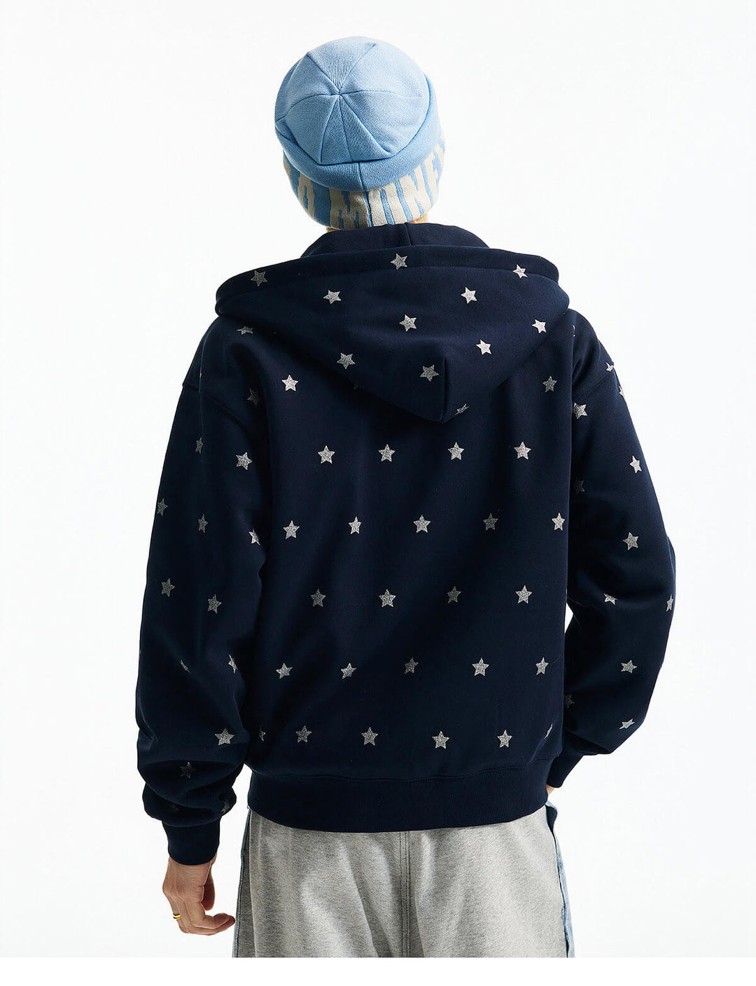 MEDM All Over Glitter Star Print Logo Patch Zip Up Hoodie | Face 3 Face