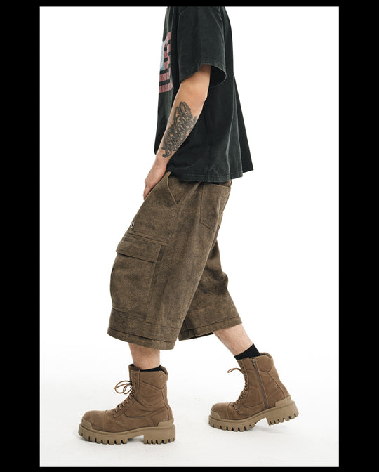 NOVACAM Baggy Washed Brown Utility Shorts | Face 3 Face