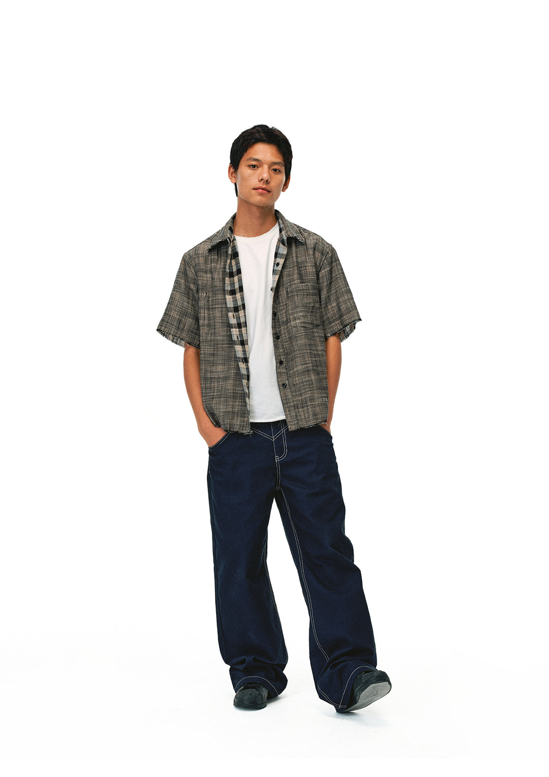 EVILKNIGHT(EK) Striped Plaid Reversible Short Sleeve Shirt | Face 3 Face