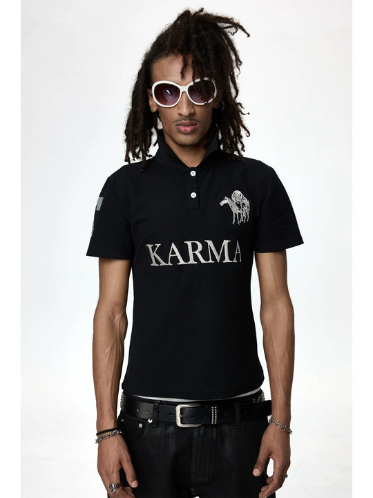 KARMANISTIC Embroidered and Printed Short Polo Shirt | Face 3 Face