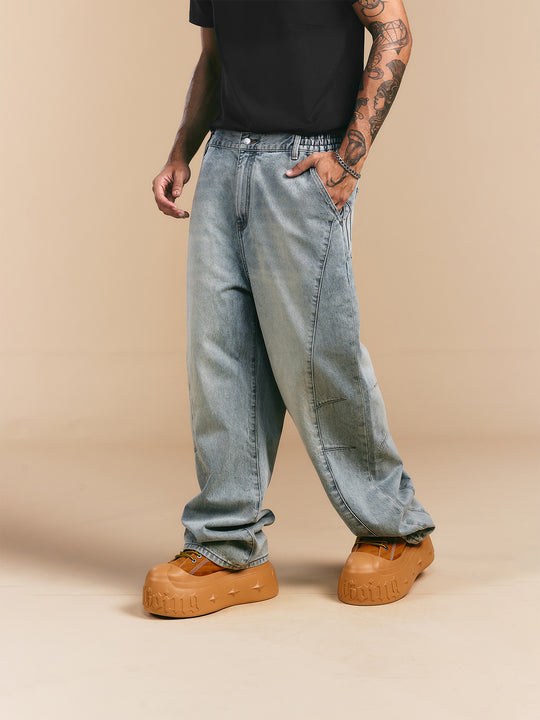 1807 Curved Stitching Washed Jeans | Face 3 Face
