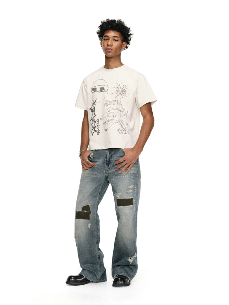 ANTIDOTE Washed Patched Jeans | Face 3 Face