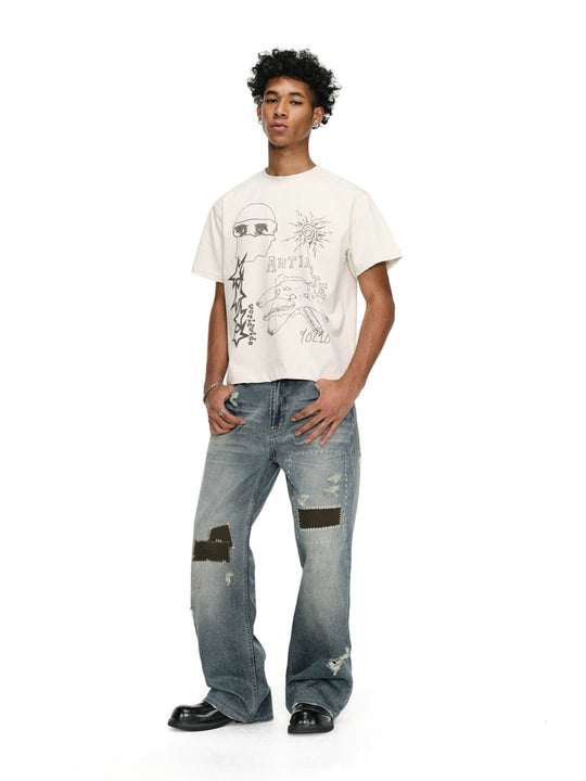 ANTIDOTE Washed Patched Jeans | Face 3 Face