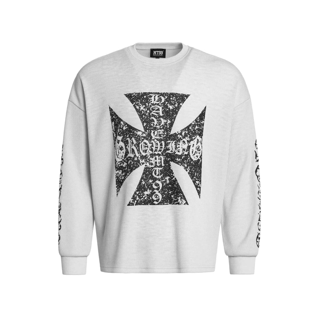 F3F Select Vintage Cross Print Waffle Long Sleeve Tee | Face 3 Face